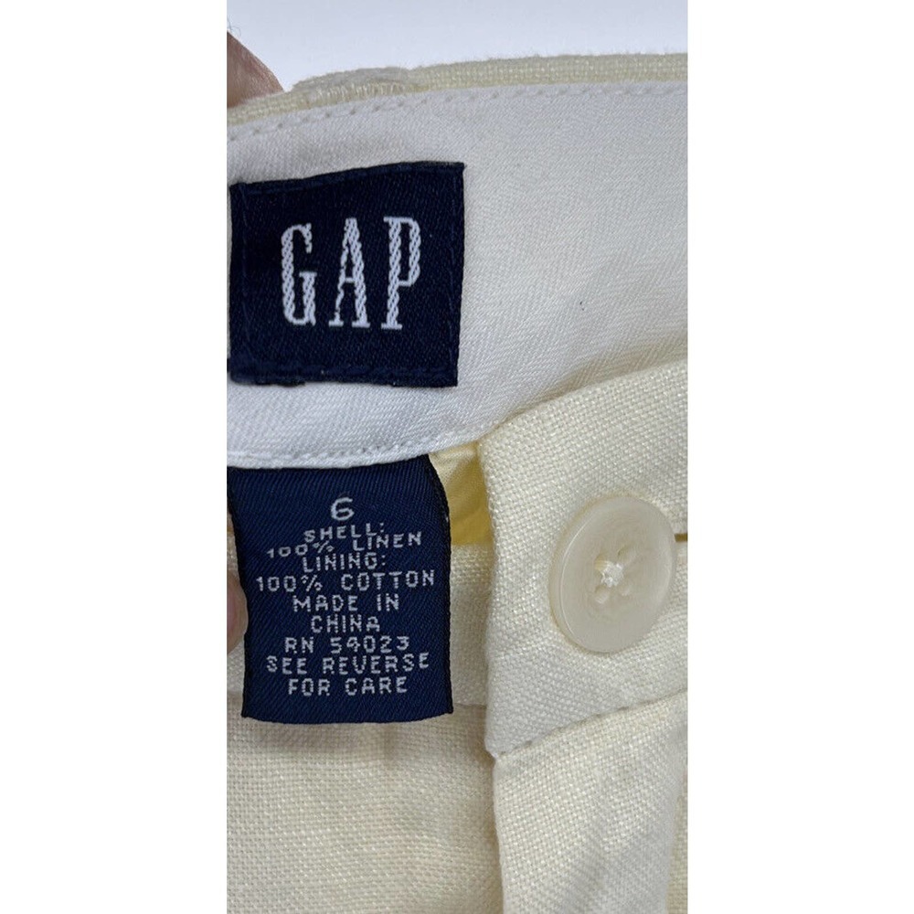 Gap Womens Linen Pants Pale Yellow High Rise Wide Leg Cropped Size 6 - Picture 7 of 7